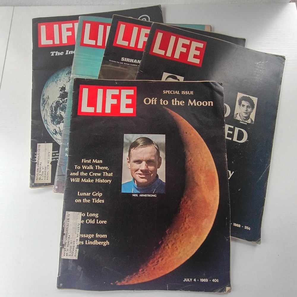 LOT OF 5 LIFE‎ MAGAZINES FROM 1968 to 1969 W/ ARTICLES ON SPACE TRAVEL